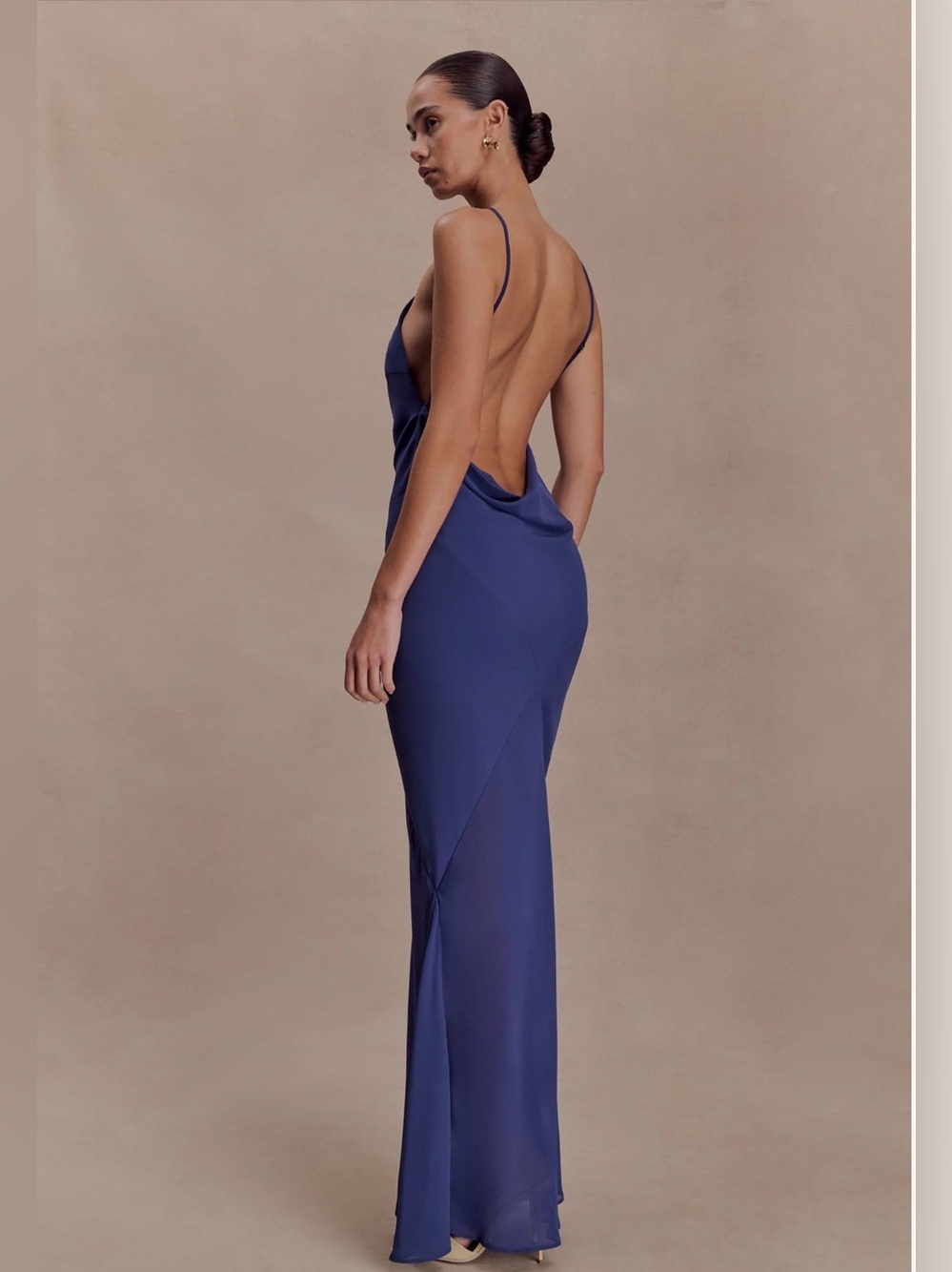 Meshki Deep Blue Backless Cowl Slip Dress